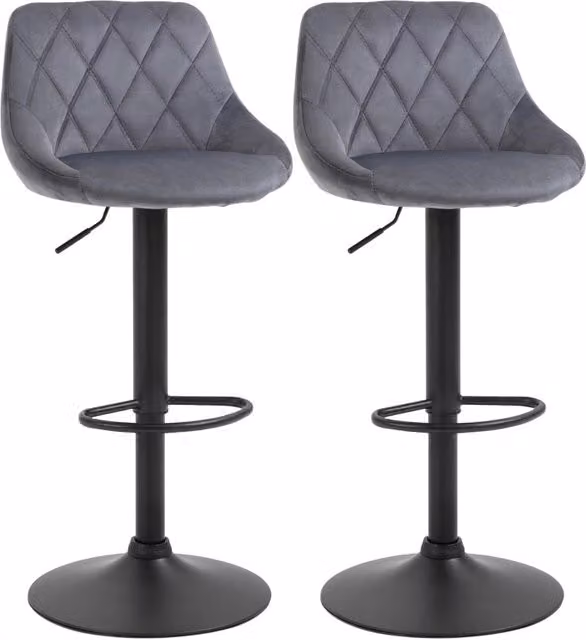 Set di 2 Sgabelli da Bar Regolabili in Altezza con Schienale, Rivestimento in Velluto Grigio Scuro, Base in Metallo con Poggiapiedi, Girevoli a 360°
