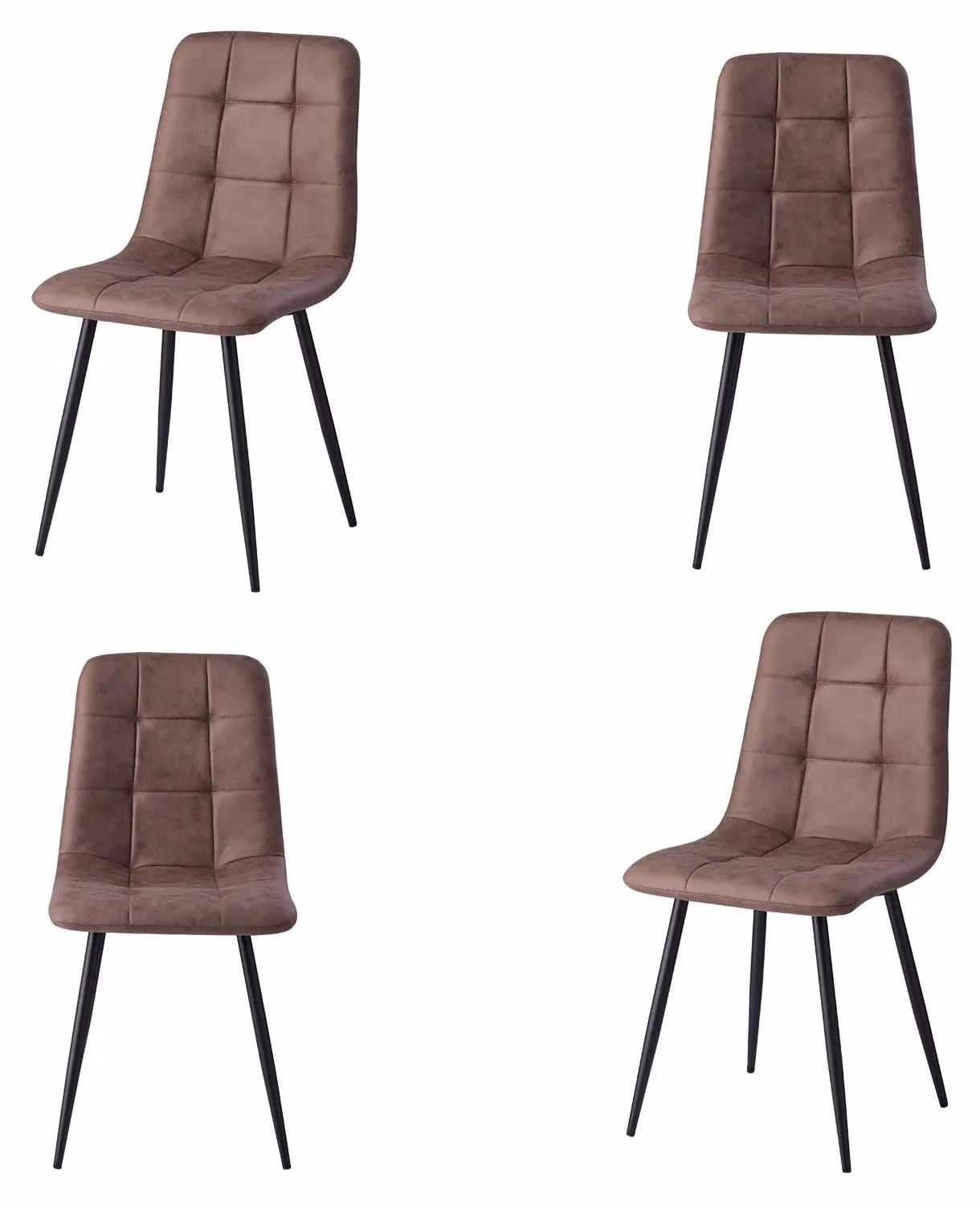 Set di 4 sedie da pranzo - Sedie imbottite dal design moderno - Rivestimento in velluto - Imbottitura - Gambe in metallo - Colore marrone scuro