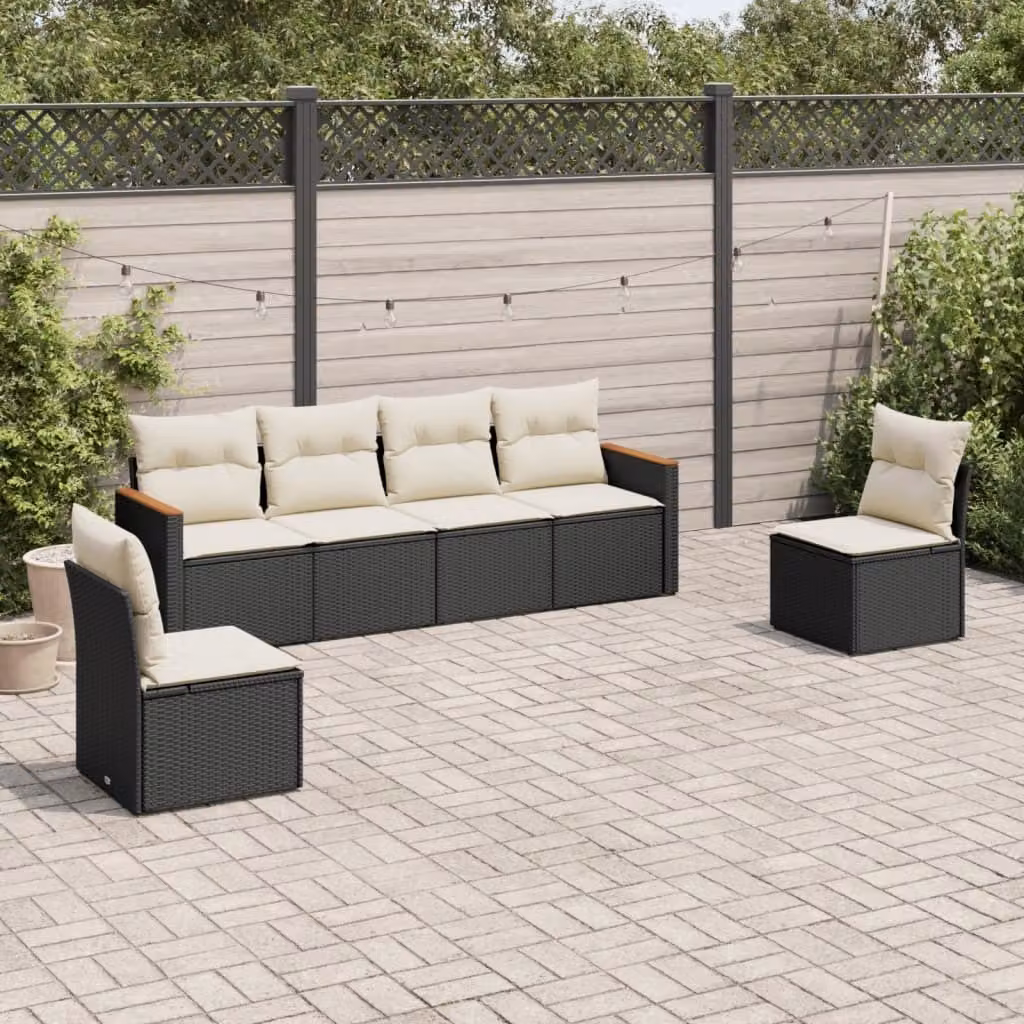 Maison Exclusive - Set Divano da Giardino 6 pz con Cuscini Nero in Polyrattan