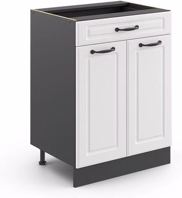 Mobiletto base per cucina Vicco R-Line Bianco rustico/Antracite con cassetto, senza piano di lavoro, L: 60 cm, H: 81,6 cm, P: 46 cm – 1