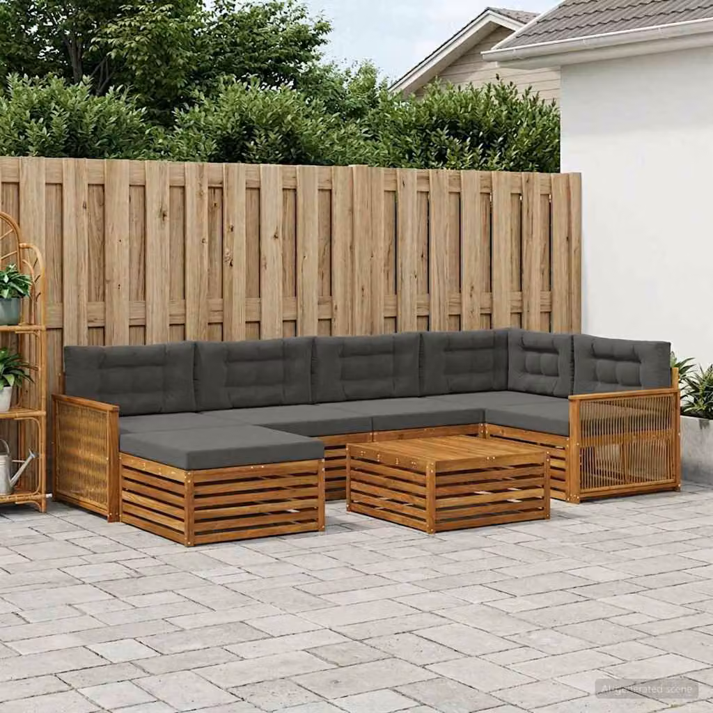 Set di divani da esterno moderno vidaXL in legno di acacia, 7 pezzi, colore Antracite e Beige