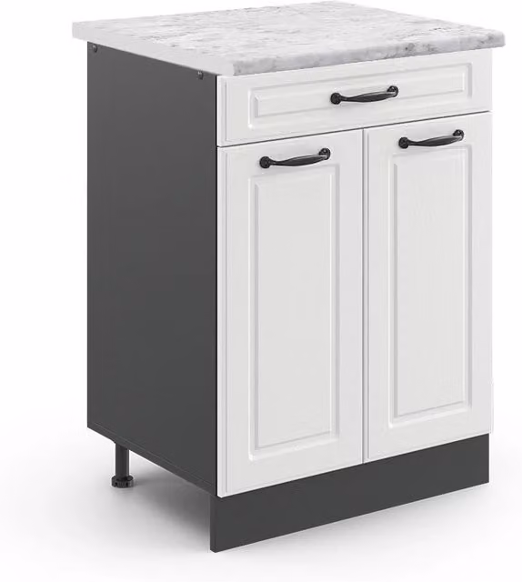 Mobiletto base per cucina R-Line Bianco rustico/Antracite 60 cm, PL Marmo Vicco