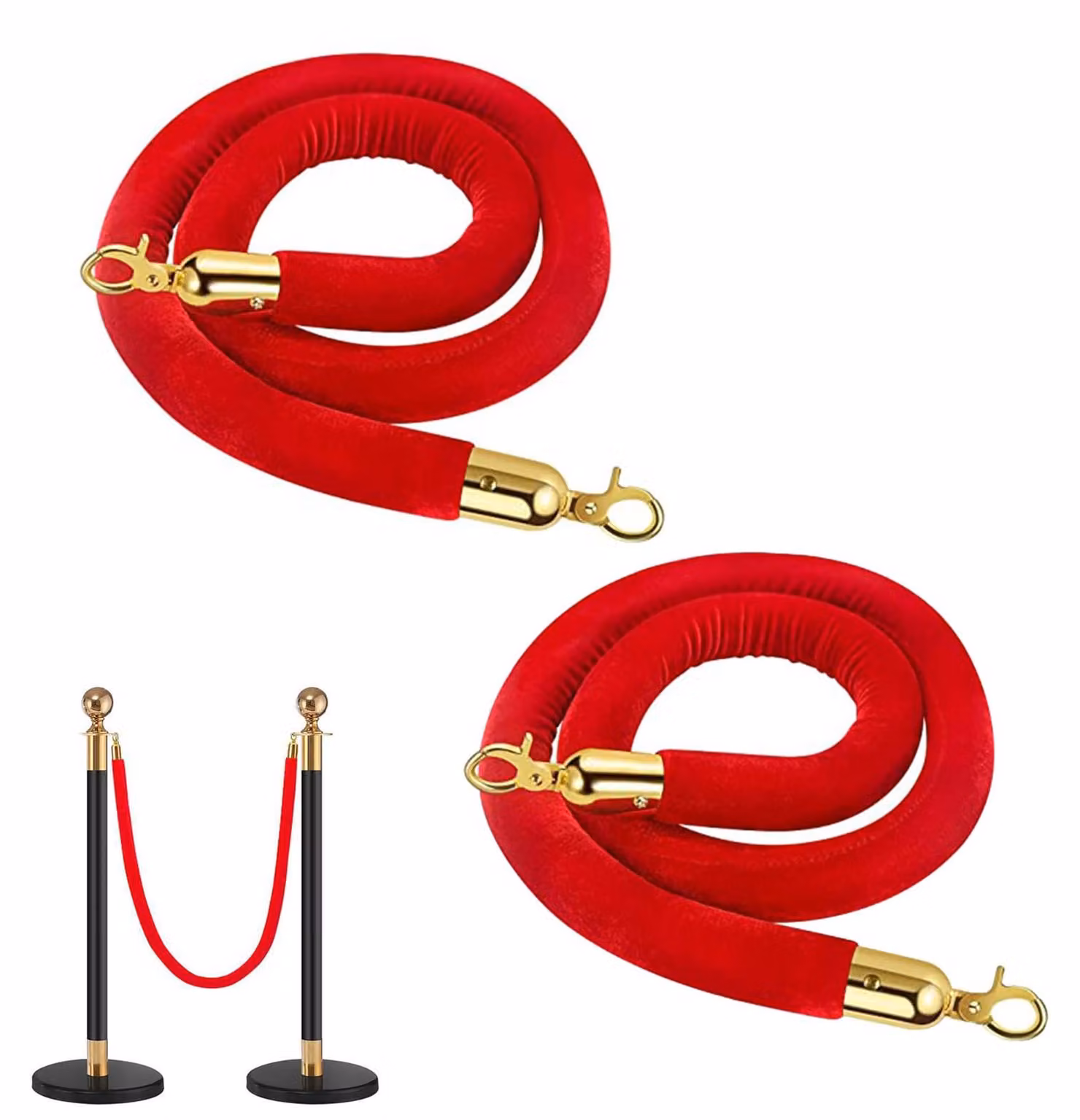 Corda di sicurezza, confezione da 2, colore rosso, materiale velluto, lunghezza 150 cm, sistema di segnalazione per persone