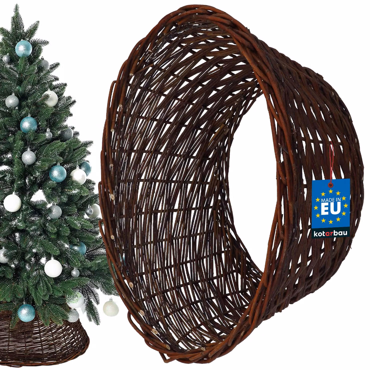 Gonna per albero di Natale KOTARBAU® in salice Ø 45 cm, supporto per albero di Natale marrone scuro in rattan naturale, cesto per albero di Natale, copertura per albero di Natale