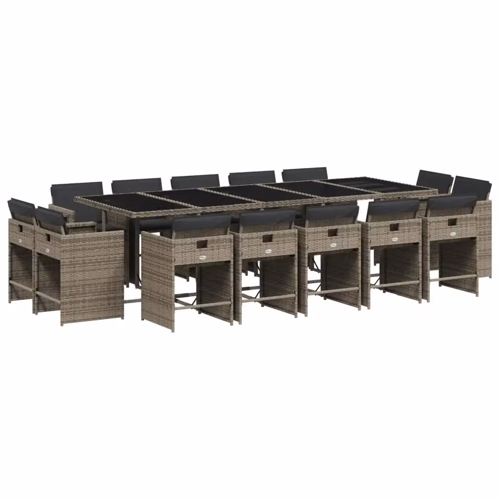 vidaXL Set da Pranzo da Giardino 15 pz in Polyrattan con Cuscini Grigio e Nero – 2