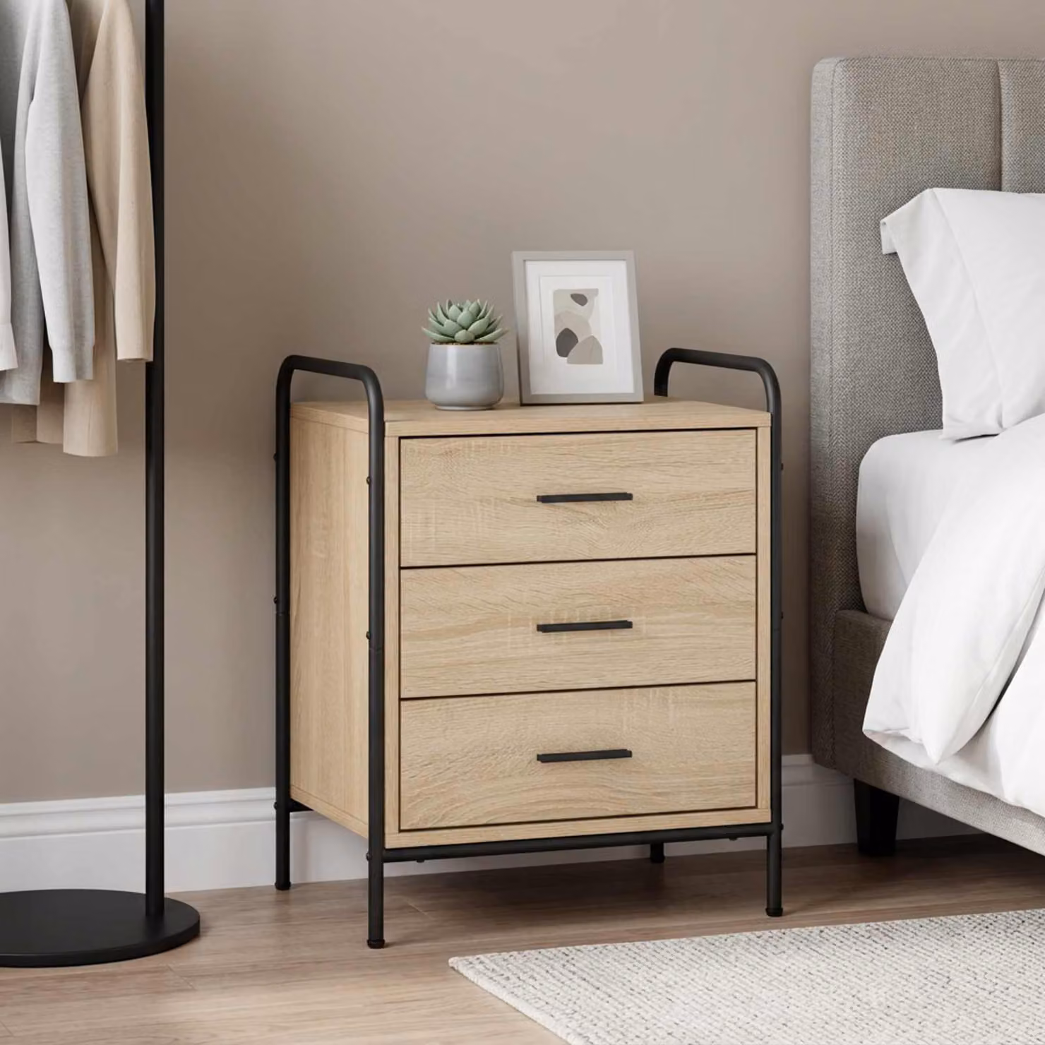 Armadio da Notte Moderno vidaXL in Rovere Sonoma, Colore Marrone e Beige, L 48 cm x P 36,5 cm x H 60 cm