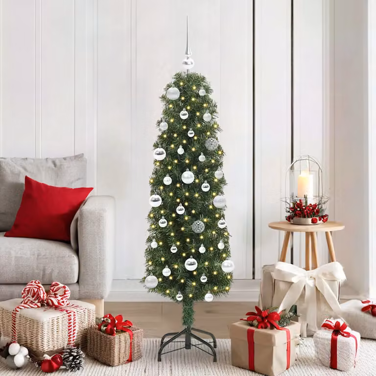 Albero di Natale artificiale moderno vidaXL verde con 150 LED luce bianca calda, Altezza: 150 cm