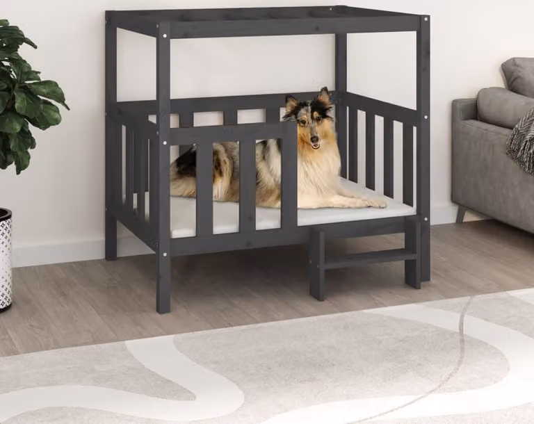 The Living Store Letto per cani grigio 105,5x83,5x100 cm in pino massiccio