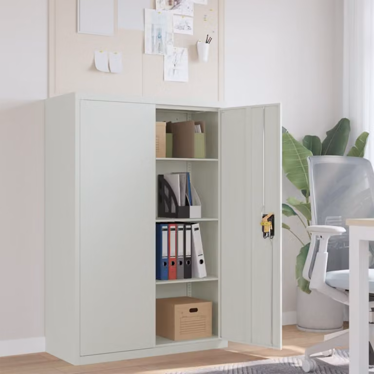 Armadio da ufficio e archivio vidaXL in metallo grigio con ante a battente e ripiani regolabili L: 90 cm, P: 40 cm, H: 140 cm