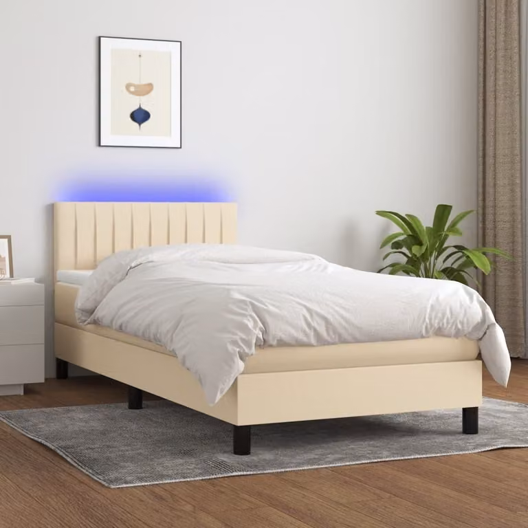 Maison Exclusive - Letto a Molle con Materasso e LED Crema 90x200 cm in Tessuto