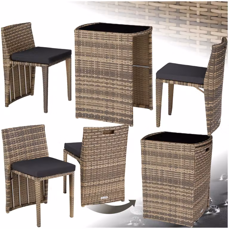 Set da bistrot Tectake in polyrattan e alluminio con piano in vetro, colore beige sand brown