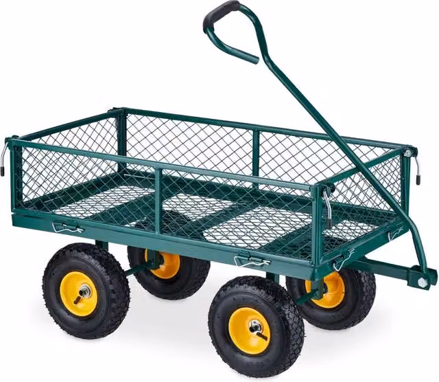 Carrello da trasporto per esterni pieghevole ad alta capacità di carico 100 x 50 x 80 cm in acciaio verde 13_0012734