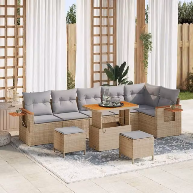 Set Divano da Giardino 9 pz Beige polyrattan 3363067