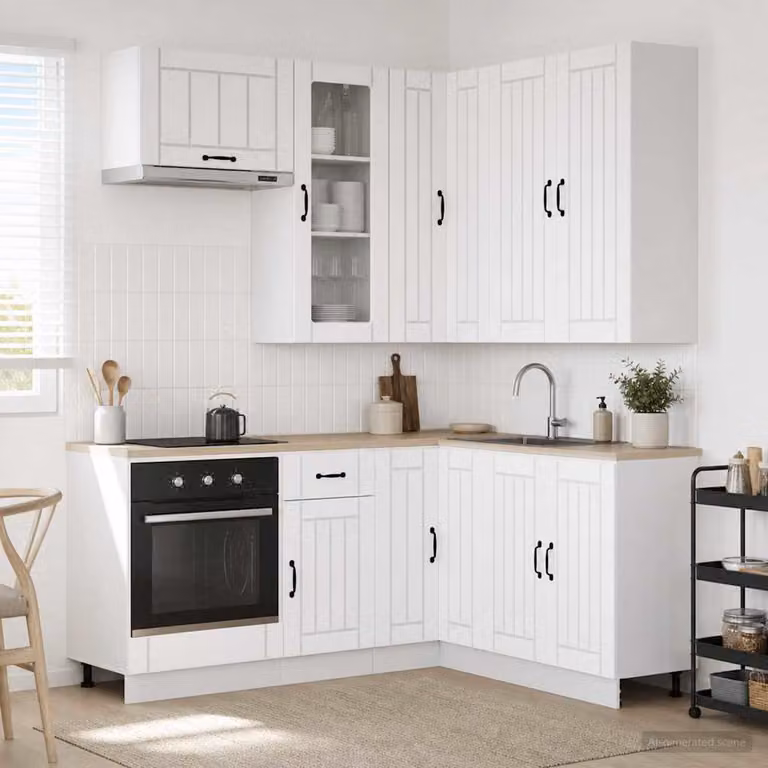 vidaXL Unità Cucina LUCCA 8 Pezzi Bianco in MDF con Ante in Vetro e Ripiani Interni