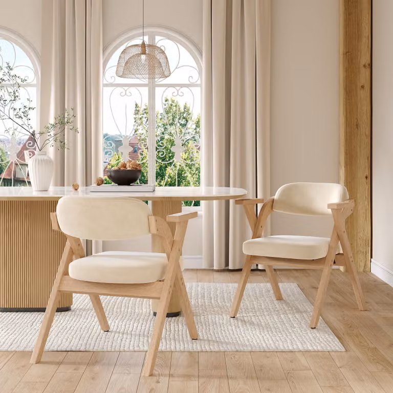 Sweiko 2 sedie da pranzo pieghevoli, sedie da pranzo in legno massiccio, comode e traspiranti, pieghevoli e stivabili, adatte per sala da pranzo, soggiorno, bar, stile moderno, cuscini in velluto, beige