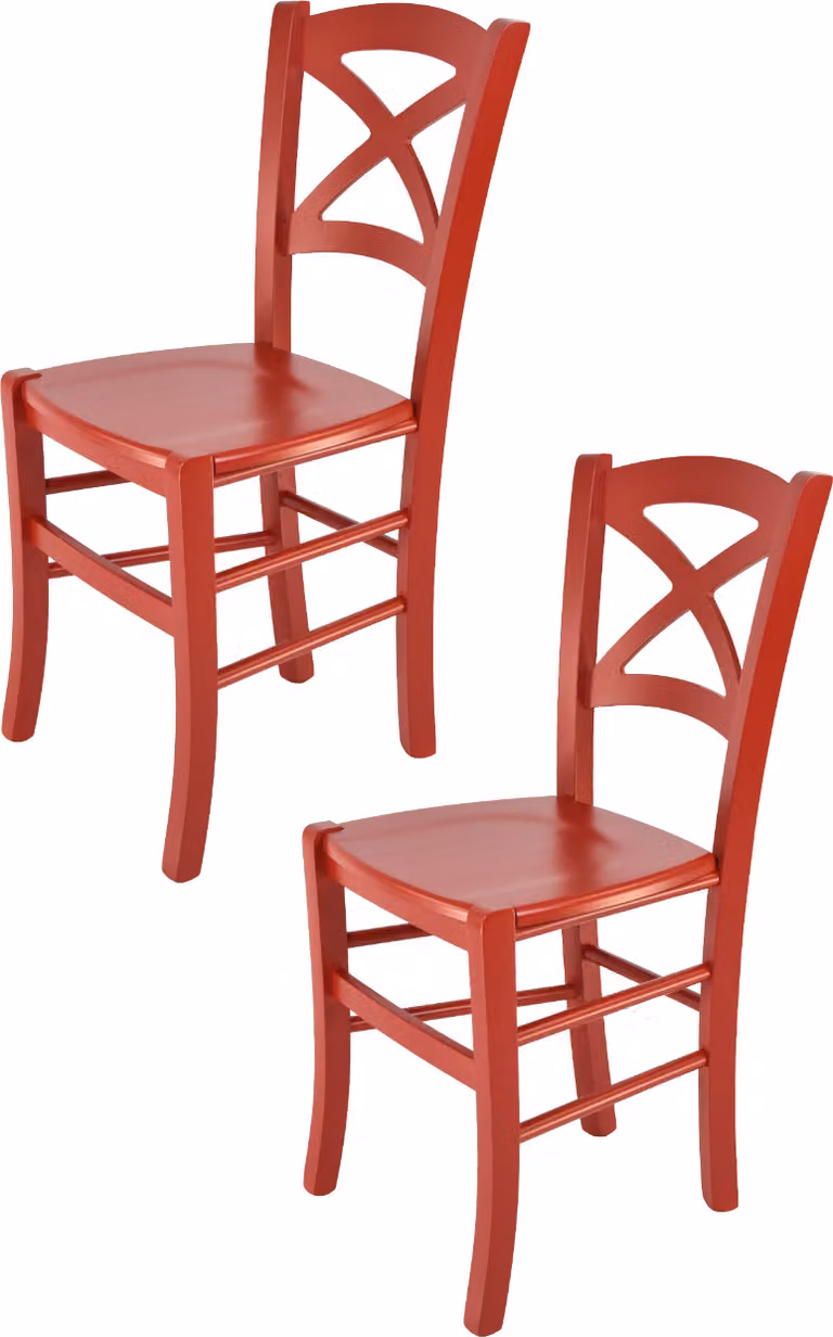 t m c s Tommychairs - Set di 2 sedie CROSS per cucina e sala da pranzo, struttura robusta in legno di faggio laccato in colore rosso e seduta in legno laccato in colore rosso