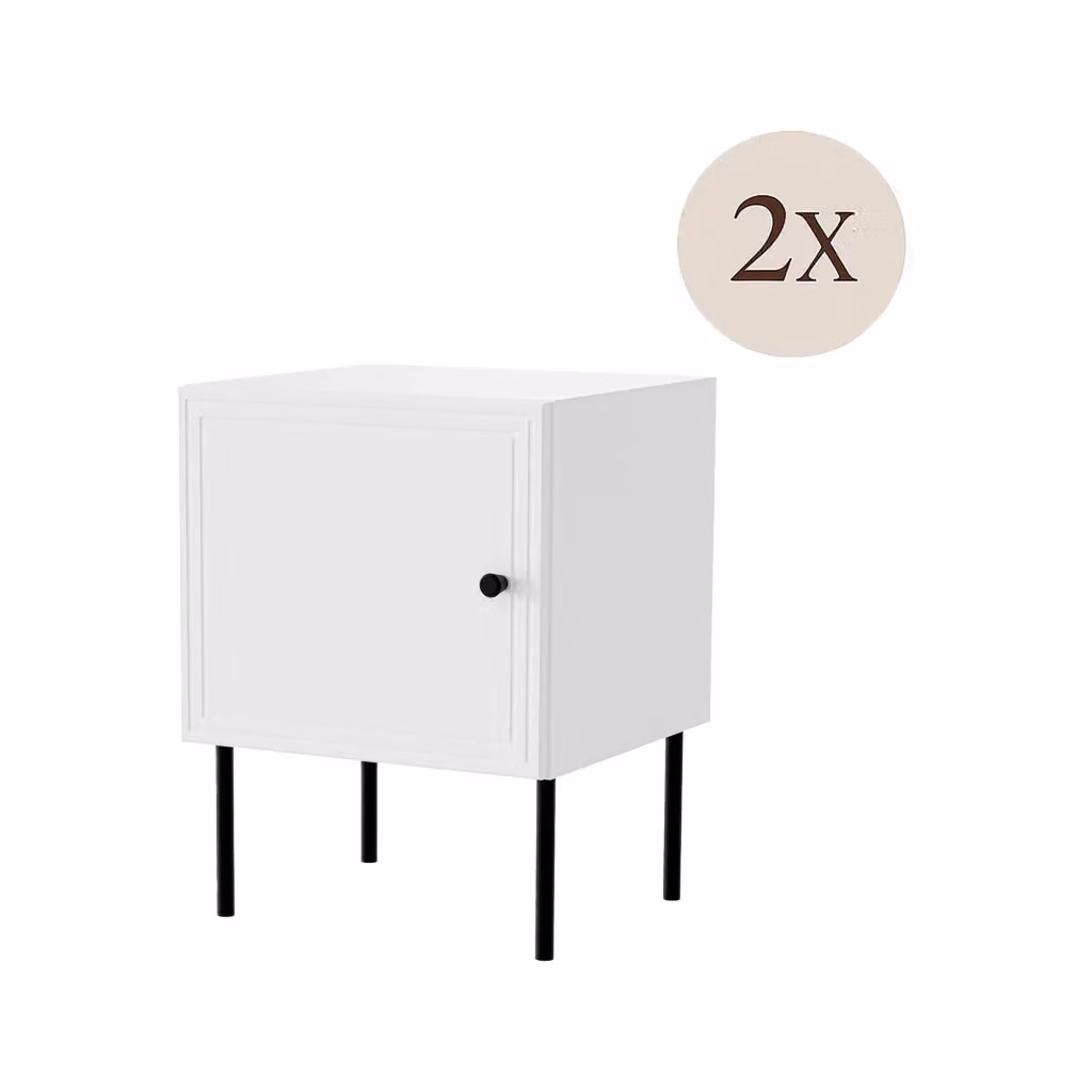 Comodino DMORA con un ripiano, design moderno geometrico, Bianco opaco, L 45 cm x P 39 cm x H 59 cm – 2