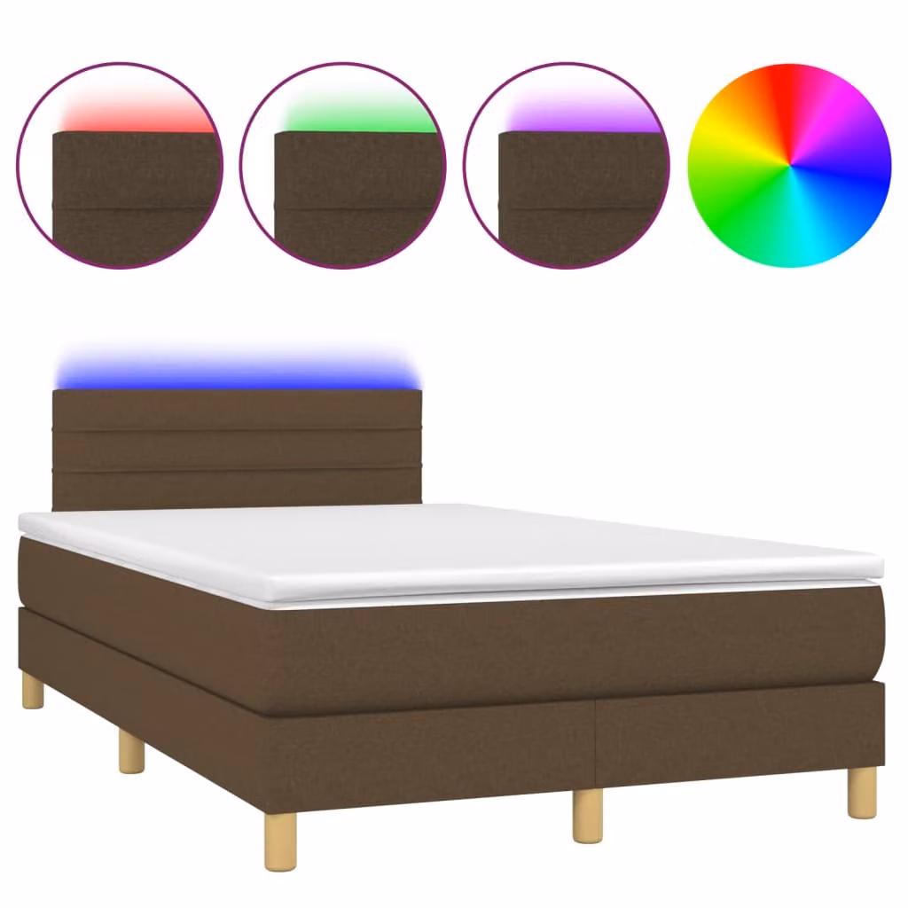 Letto a Molle Materasso e LED MarroneScuro 120x190cm in Tessuto