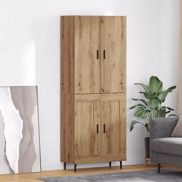 Set di 2 credenze moderne vidaXL in legno e vetro color marrone L/P/H: 69,5 x 34 x 180 cm