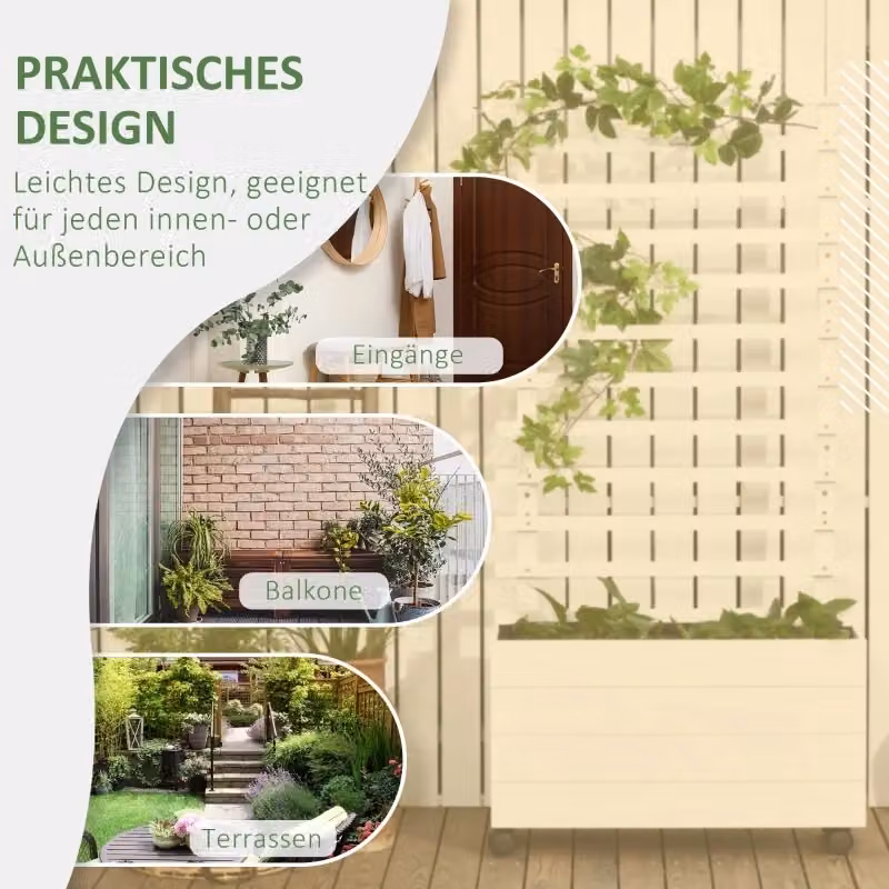 Fioriera con grigliato REDOM in legno massello bianco per giardino e terrazzo, L 76 cm, P 30 cm, H 155 cm – 2