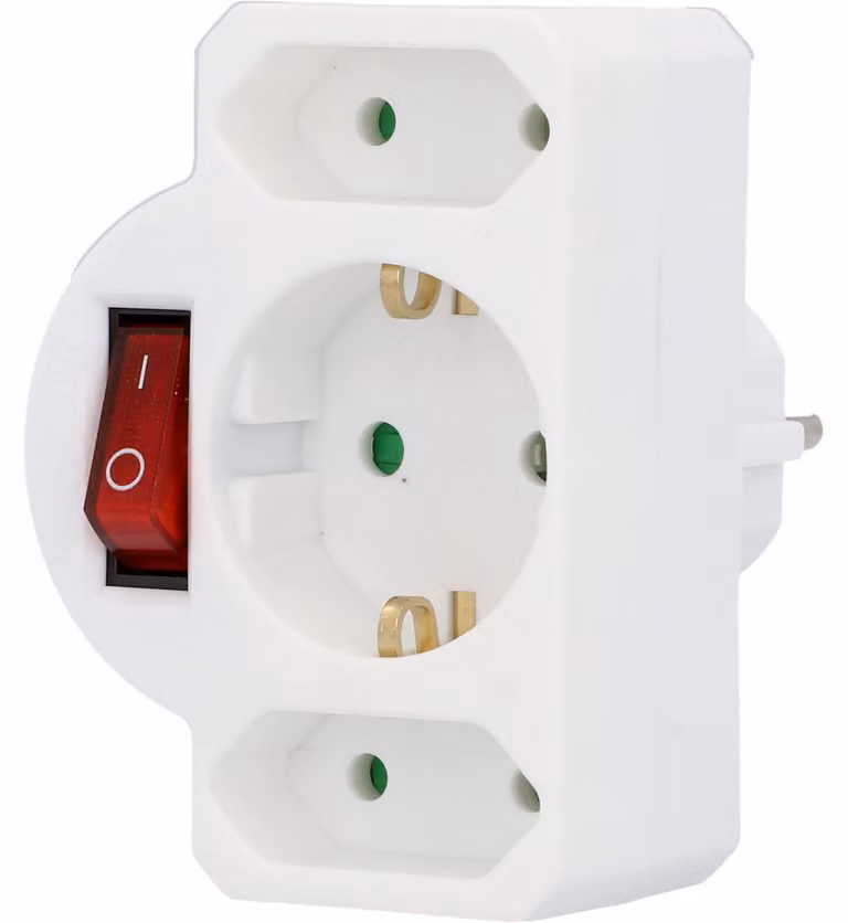 Spina adattatore UNITEC con 1x Schuko e 2x Euro, con interruttore illuminato, bianco