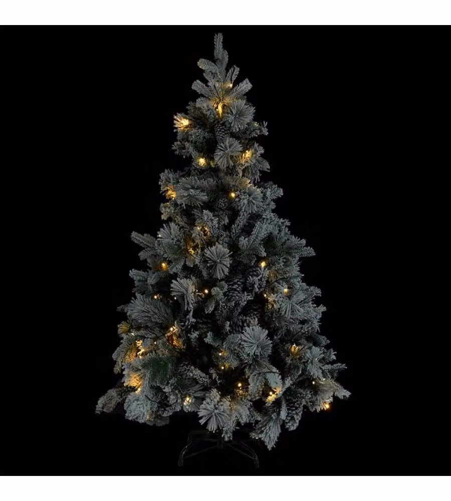 Albero di Natale con Neve Floccata LED e Pigne 195 cm PVC e PE
