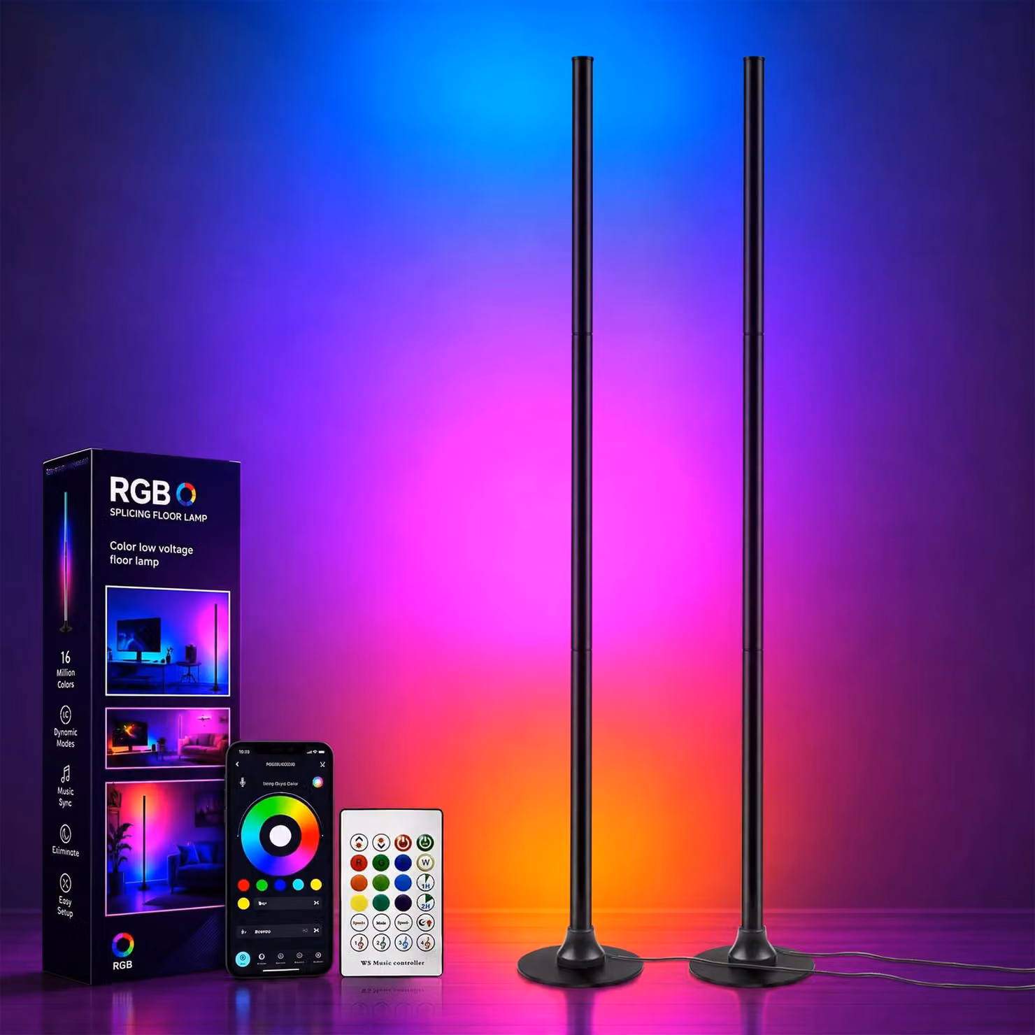 Lampada da terra a LED RGB, 120 cm, con controllo tramite app e telecomando, confezione da 2 pezzi
