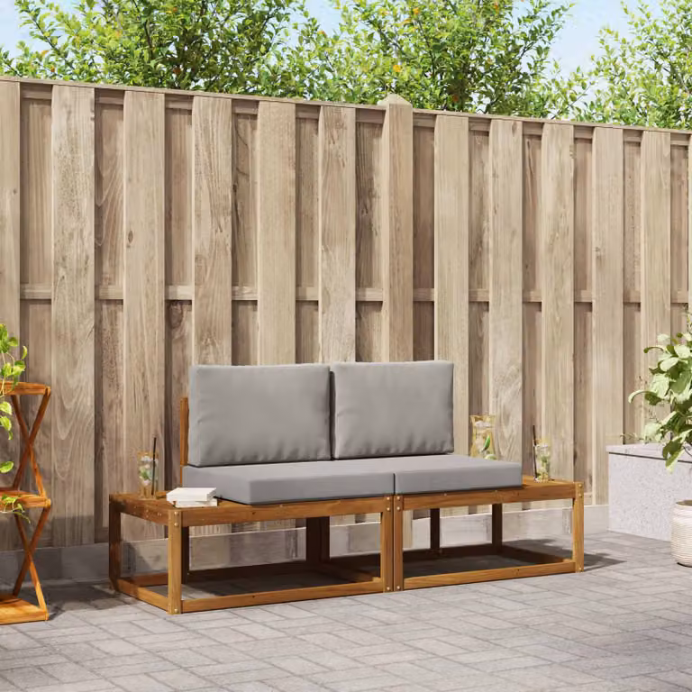 Set di 2 divani da esterno vidaXL in legno di acacia con cuscini beige e grigio per giardino e terrazza
