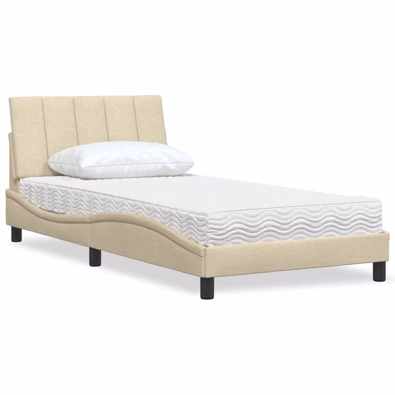 Letto con Materasso Hanko vidaXL in Tessuto Beige e Bianco, L/P/H: 100 x 200 cm