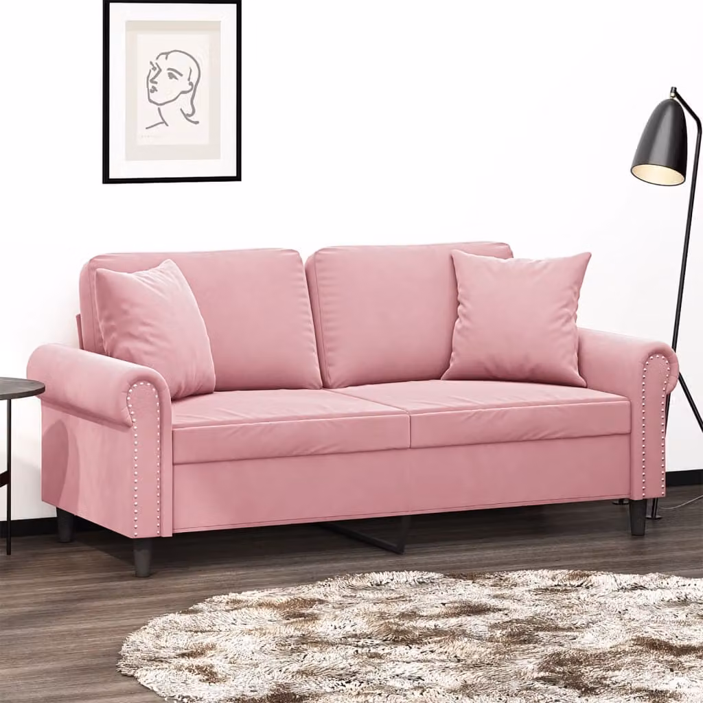 vidaXL Divano a 2 Posti Moderno in Velluto Rosa con Cuscini e Struttura in Metallo