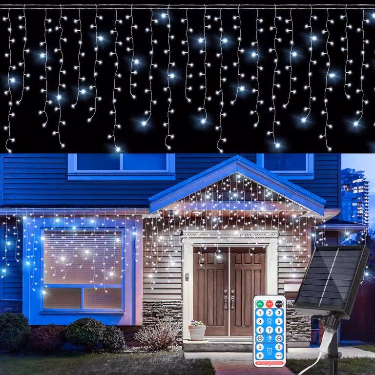 Izrielar 10M LED luci solari fata LED pioggia di ghiaccio 400 LED tenda luce ghiacciolo con telecomando decorazione giardino interno bianco freddo