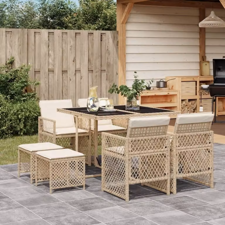 Maison Exclusive - Set da Pranzo da Giardino 9 pz con Cuscini Beige in Polyrattan