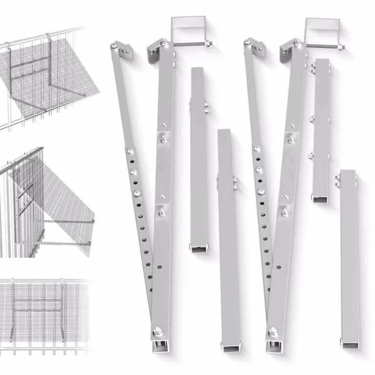 Supporto per impianto fotovoltaico da balcone, regolabile da 15° a 45°, kit di montaggio in alluminio per pannelli solari da 400–600 W, adatto per balconi