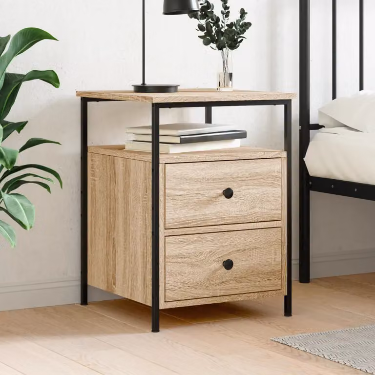Comodino vidaXL in Legno Multistrato Rovere Sonoma, Colore Marrone e Beige, L 44 cm x P 45 cm x H 60 cm