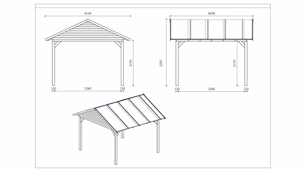 Gazebo da giardino in legno di abete con pannelli ALTANKA ALT125 L: 404 cm, P: 404 cm, H: 325 cm, colore marrone e verde – 2