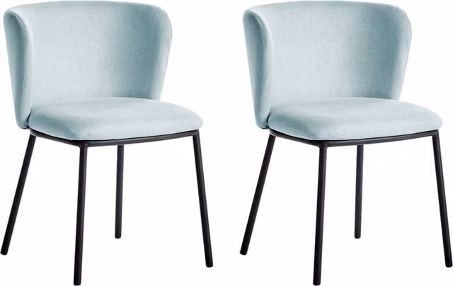 Set di 2 sedie da pranzo BELIANI in poliestere azzurro con gambe in metallo nero e schienale curvo design moderno