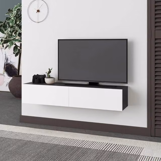 Mobile TV sospeso moderno GIORDANOSHOP in MDF antracite e bianco L 135 cm x P 31,7 cm x H 25 cm