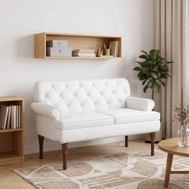 Loveseat moderno vidaXL bianco con bottoni imbottiti e coperture rimovibili L: 120 cm, P: 65 cm, H: 77 cm – 1