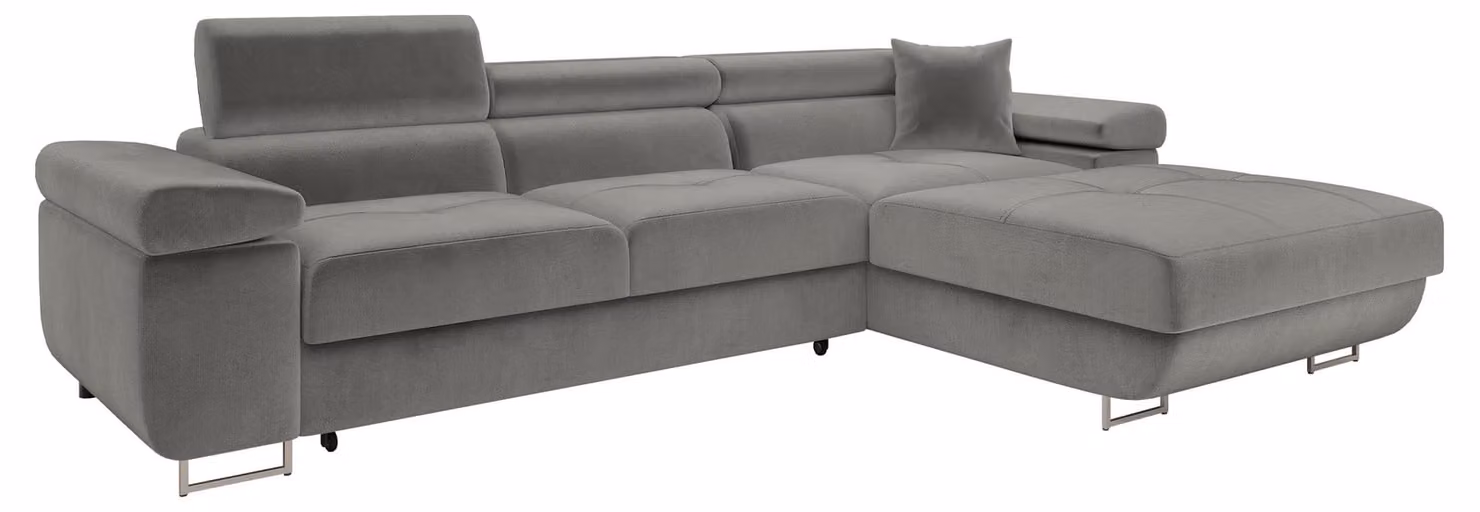 MIRJAN24 Divano ad angolo Torezio Mini, elegante divano ad angolo con contenitore e funzione letto, poggiatesta regolabili, 280x170x70-90 cm (colore: Polo 894, lato: destro)