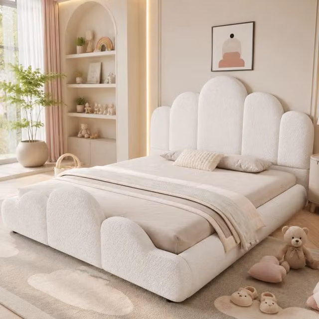 Letto imbottito REDOM in tessuto bouclé beige L 140 x P 200 cm