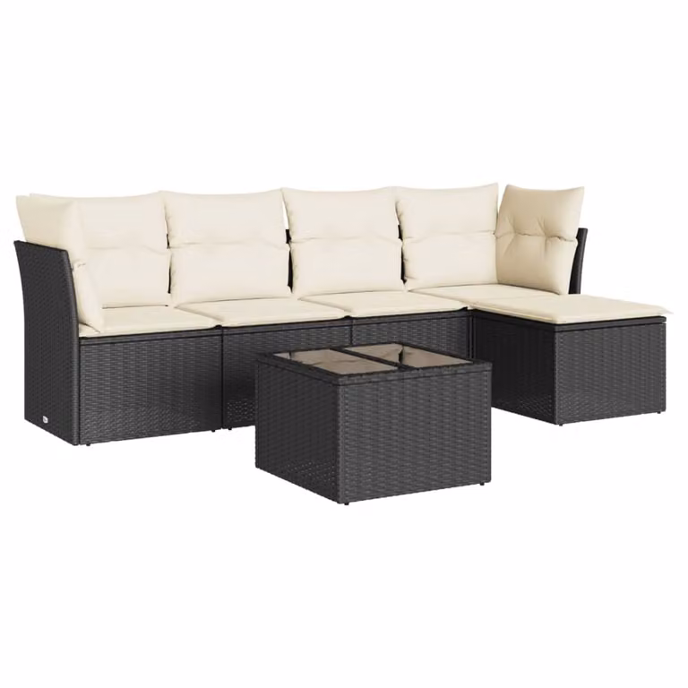 Set Divano da Giardino 6 pz con Cuscini Nero in Polyrattan