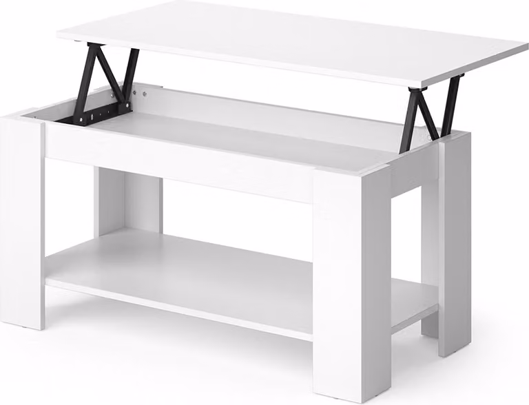Tavolino soggiorno Vicco Lorenz Bianco 100 x 50 cm con funzione di sollevamento, Model 30664