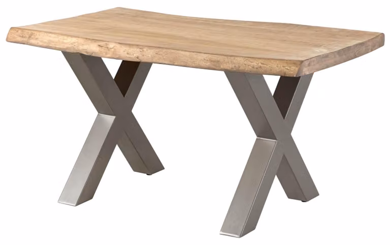 MASSIVMOEBEL24 | FREEFORM 5 tavolo da pranzo in legno di mango - verniciato beige / gambe in ferro X argento matt 160x90