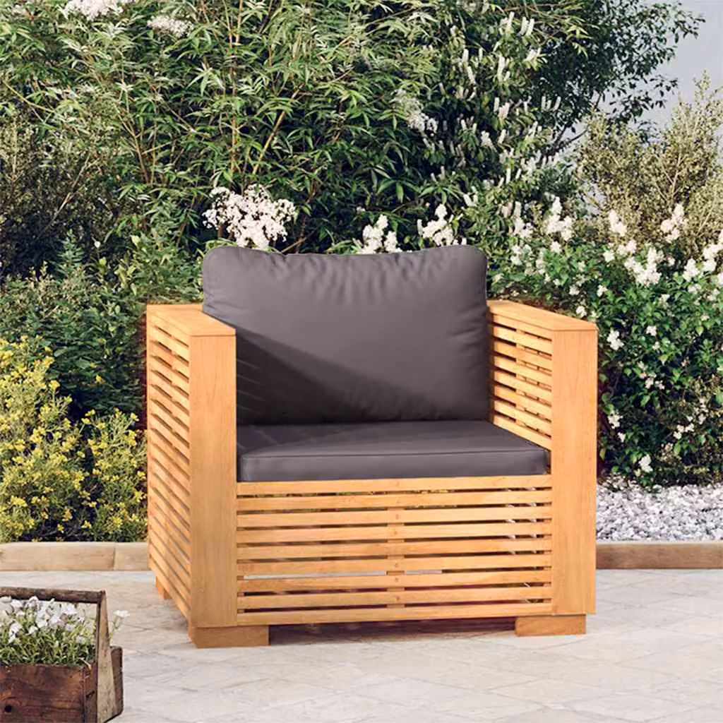 vidaXL Divano da Giardino in Legno Massello di Teak con Cuscini Imbottiti Grigio Scuro