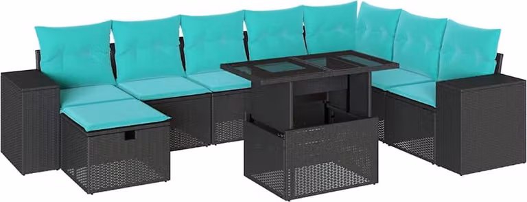 vidaXL Set di divani da giardino da 9 pezzi con cuscini, in polyrattan nero