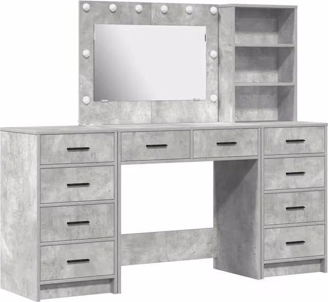 Toeletta | Tavolo da Trucco 3 pz Grigio cemento Legno multistrato