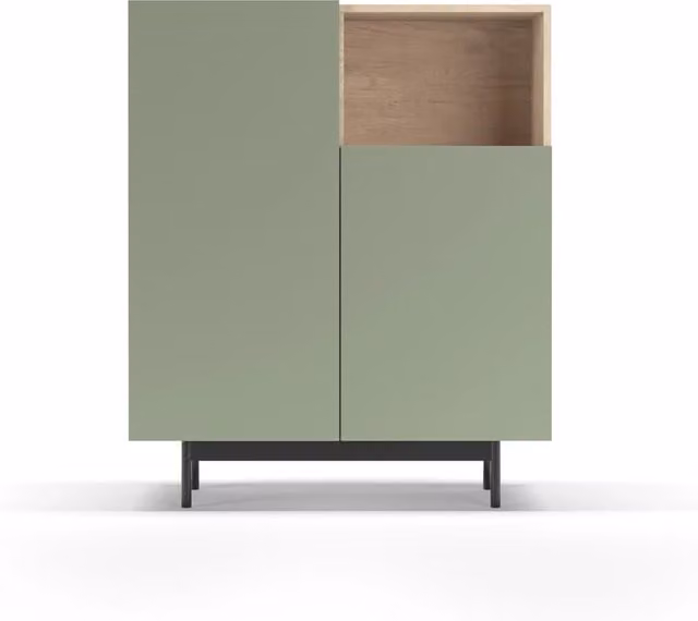 Credenza 1 vano Herdasa effetto rovere e verde gambe grafite 110x90x34