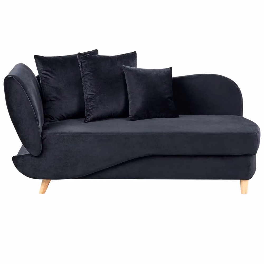 Chaise longue BELIANI in velluto nero con contenitore e funzione letto, design moderno a forma di L con lato sinistro, L/P/H: 155 x 69 x 76 cm – 2