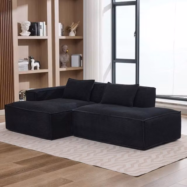 Divano compatto con seduta elastica in poliestere nero
