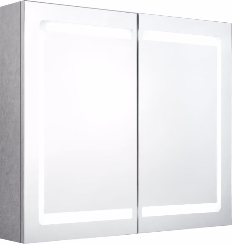 Armadietto Bagno con Specchio e LED Grigio Cemento 80x12x68 cm